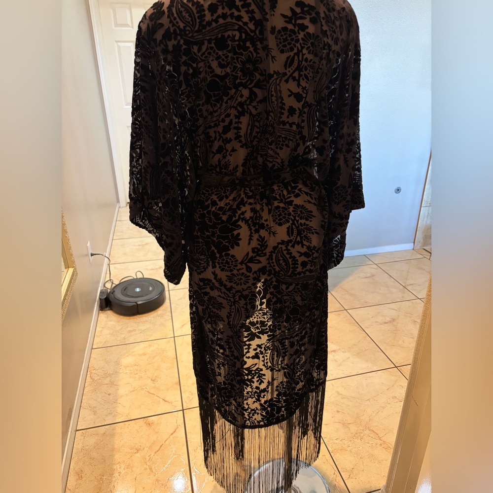 Silence + Noise Black Sheer Floral Wrap